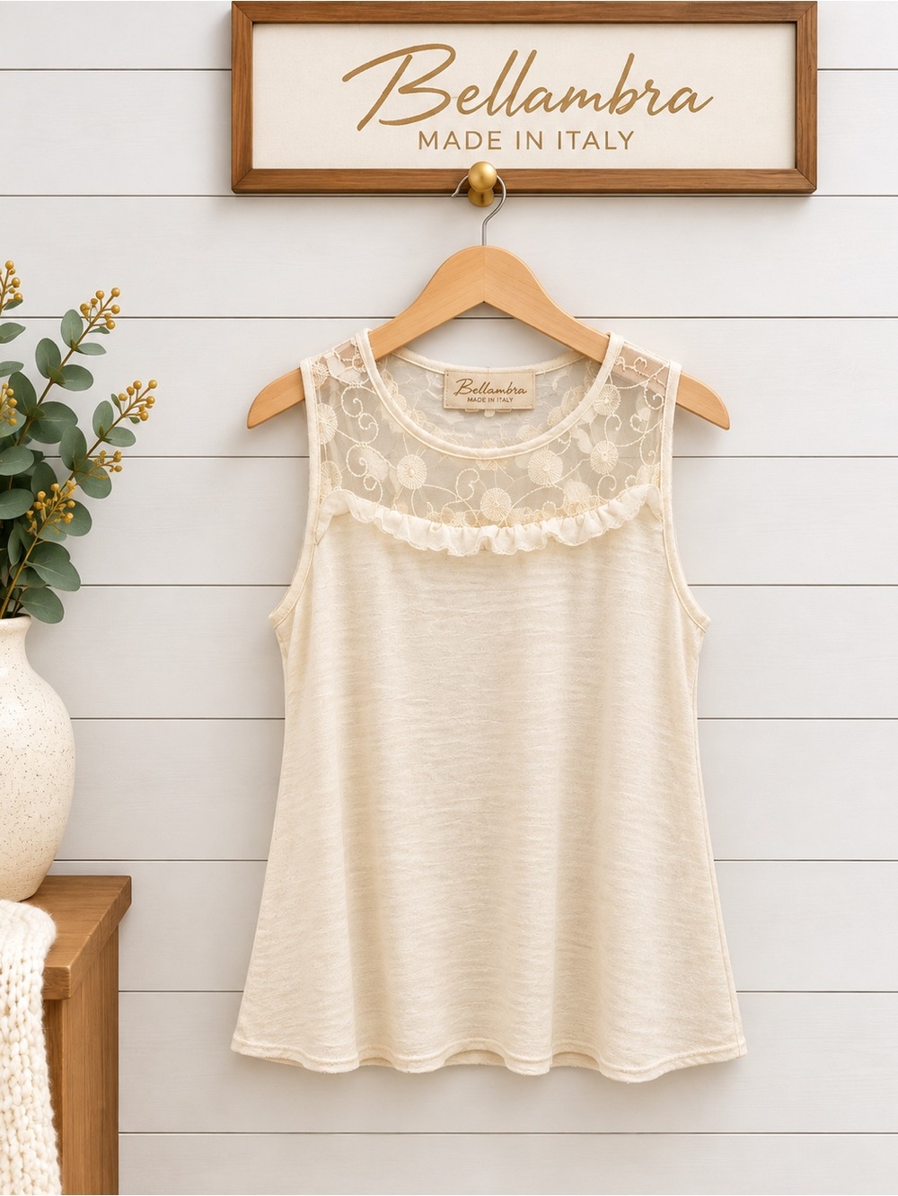 BELLAMBRA Cream Sleeveless Lace Detail Top Size M